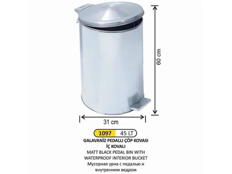 Arı Metal 1097 Galvaniz Pedallı Çöp Kovası 45 Litre Galvaniz İç Kovalı Arı Metal 1097 Galvaniz Pedallı Çöp Kovası 45 Litre Galvaniz İç Kovalı