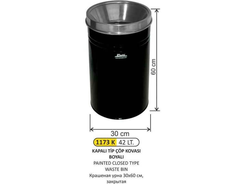 Arı Metal 1173K Kapalı Tip Çöp Kovası Boyalı 42 Litre