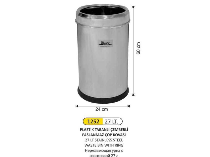 Arı Metal 1252 Çöp Kovası Çemberli Paslanmaz 27 Litre