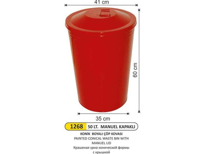 Arı Metal 1268 Konik Çöp Kovası Boyalı Manuel Kapaklı 50 Litre