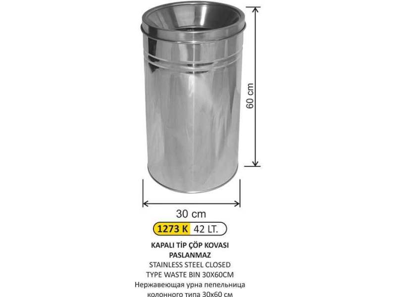 Arı Metal 1273K Kapalı Tip Çöp Kovası Paslanmaz 42 Litre