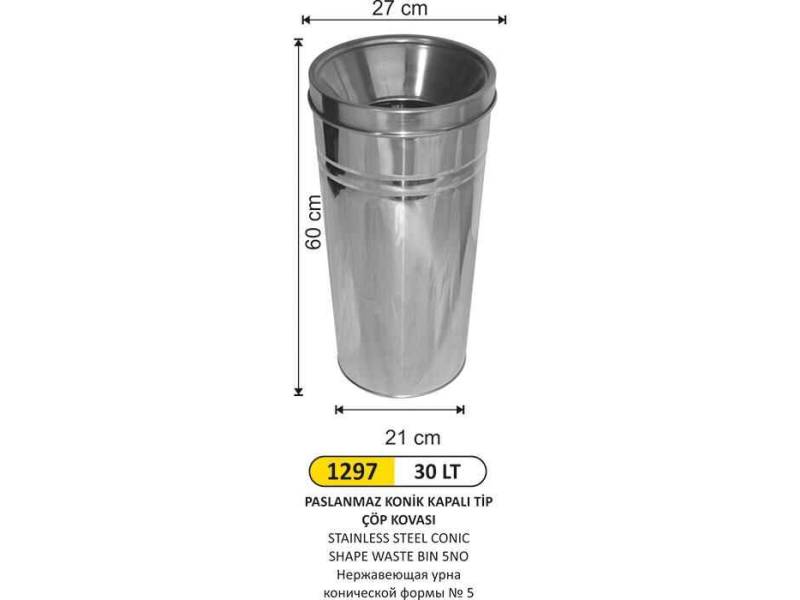 Arı Metal 1297 Paslanmaz Konik Çöp Kovası 57 Litre