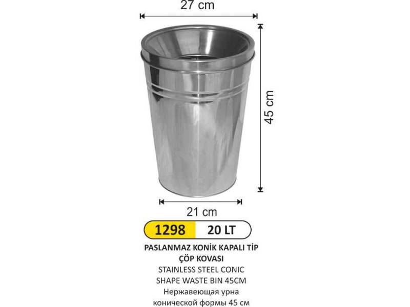 Arı Metal 1298 Paslanmaz Konik Çöp Kovası 20 Litre