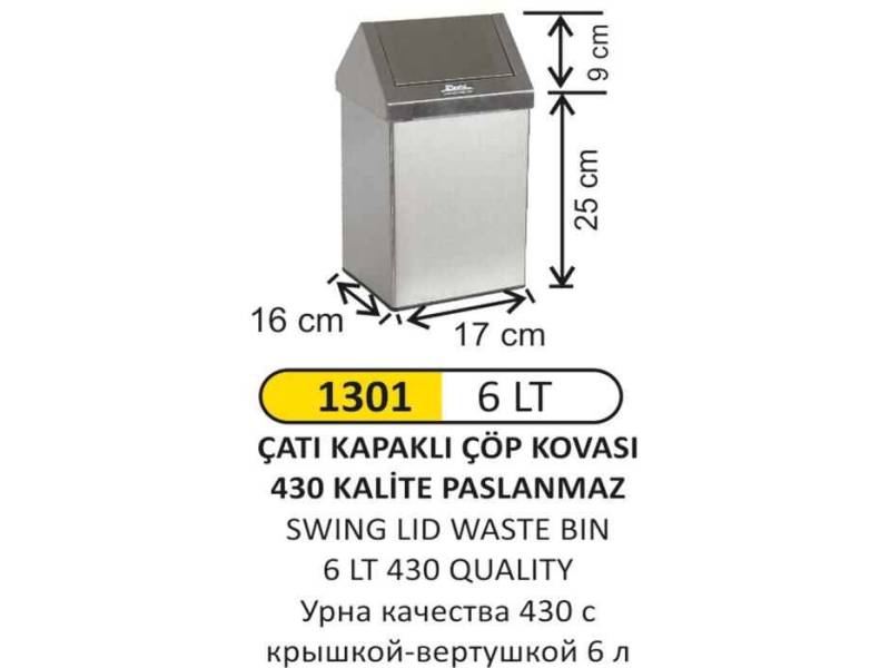 Arı Metal 1301 Çatı Kapaklı Çöp Kovası 6 Litre