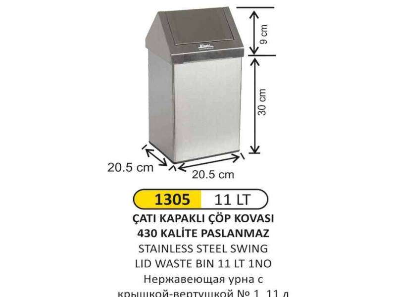 Arı Metal 1305 Çatı Kapak Çöp Kovası Paslanmaz 11 Litre