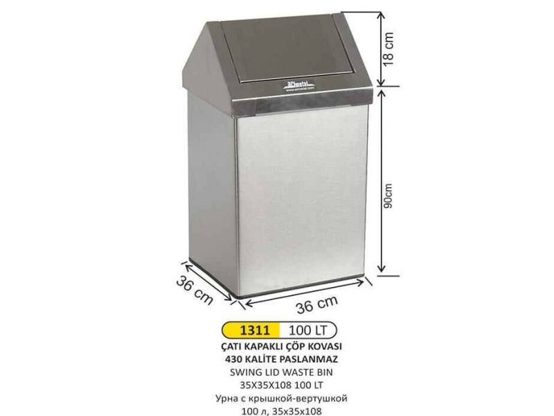 Arı Metal 1311 Çatı Kapaklı Çöp Kovası 100 Litre