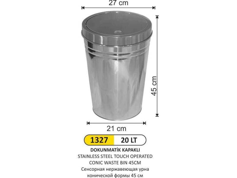 Arı Metal 1327 Paslanmaz Konik Dokunmatik Çöp Kovası 20 Litre