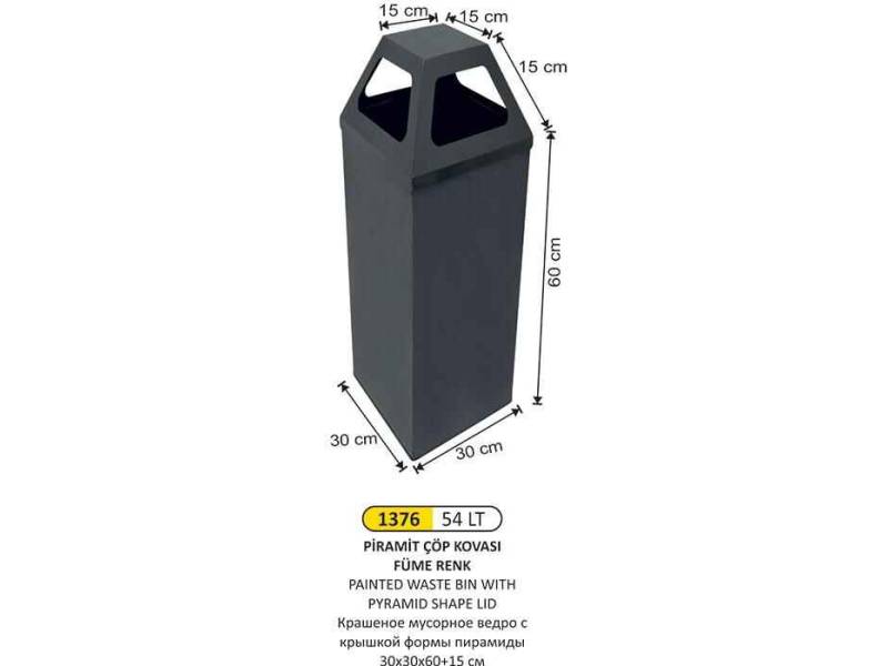 Arı Metal 1376 Piramit Kapaklı Çöp Kovası Boyalı 54 Litre