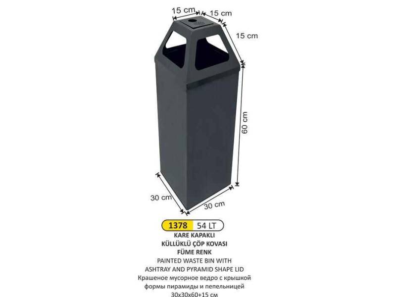Arı Metal 1378 Piramit Kapaklı Küllüklü Çöp Kovası Boyalı 54 Litre