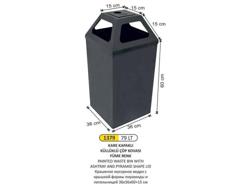 Arı Metal 1379 Piramit Kapaklı Küllüklü Çöp Kovası Boyalı 79 Litre