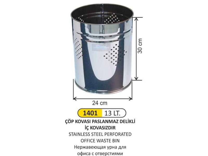 Arı Metal 1401 Ofis Çöp Kovası Paslanmaz Delikli 13 Litre