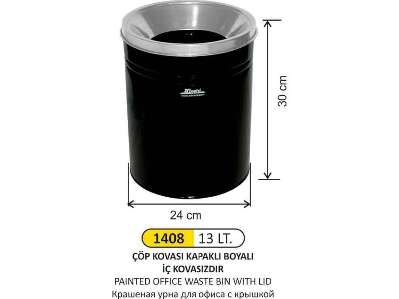 Arı Metal 1408 Ofis Çöp Kovası Kapaklı Boyalı 13 Litre
