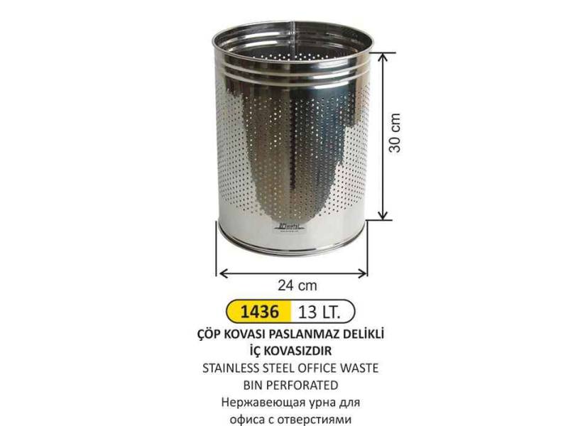 Arı Metal 1436 Ofis Çöp Kovası Paslanmaz Delikli 13 Litre