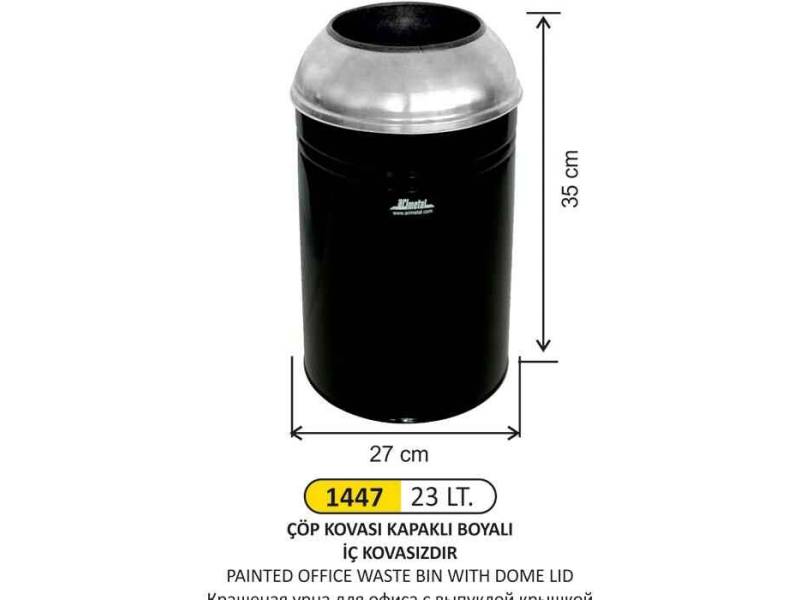 Arı Metal 1447 Ofis Çöp Kovası Boyalı Bombe Kapaklı 23 Litre