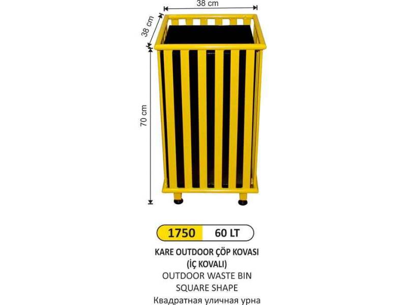 Arı Metal 1750 Outdoor Çöp Kovası Kare 60 Litre