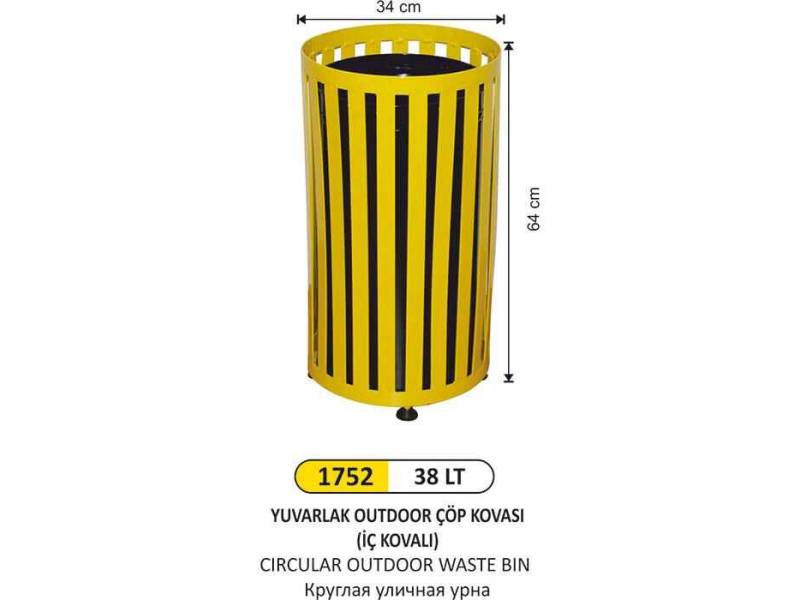 Arı Metal 1752 Outdoor Çöp Kovası Yuvarlak 38 Litre