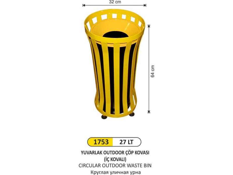 Arı Metal 1753 Outdoor Çöp Kovası Yuvarlak 27 Litre