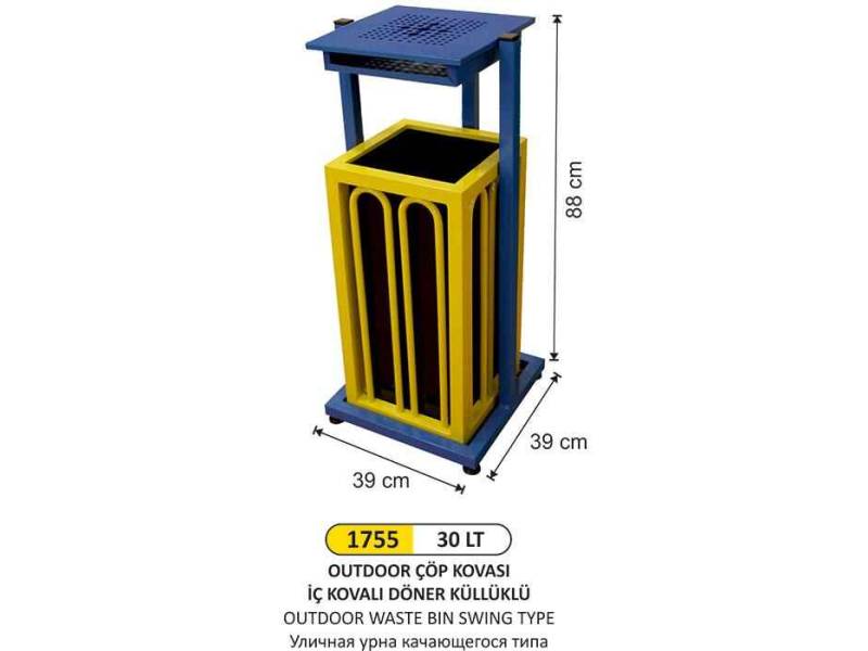 Arı Metal 1755 Outdoor Çöp Kovası İç Kovalı Döner Küllüklü 30 Litre