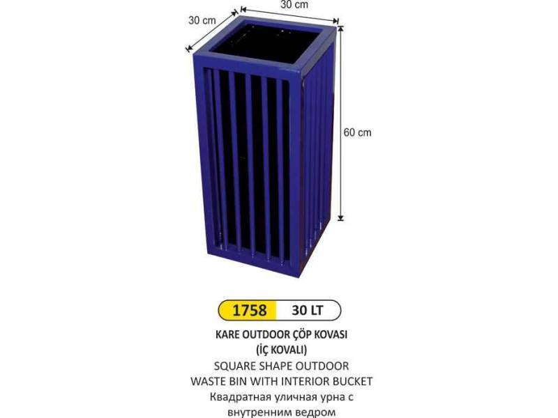 Arı Metal 1758 Kare Outdor Çöp Kovası İç Kovalı 30 Litre
