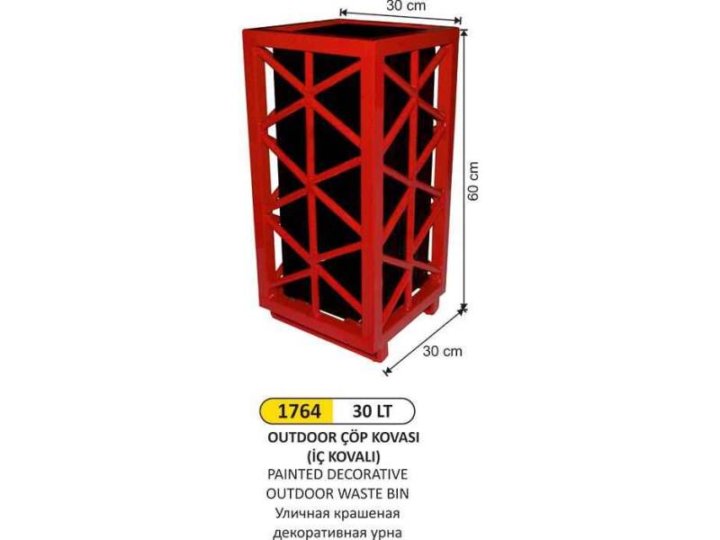 Arı Metal 1764 Outdoor Çöp Kovası Dekoratif Boyalı 30 Litre