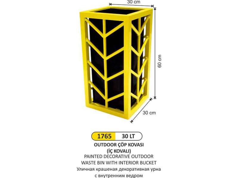 Arı Metal 1765 Outdoor Çöp Kovası Dekoratif Boyalı İç Kovalı 30 Litre