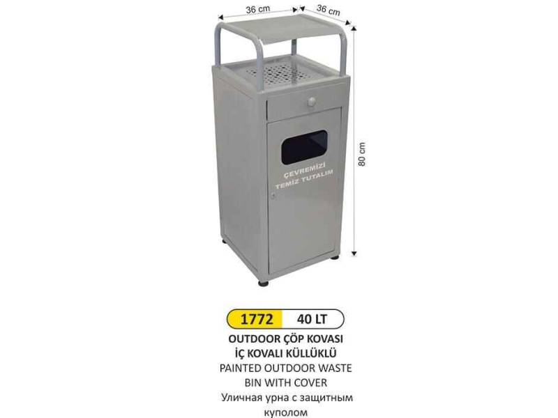 Arı Metal 1772 Dış Mekan Çöp Kovası Şapkalı Boyalı 40 Litre