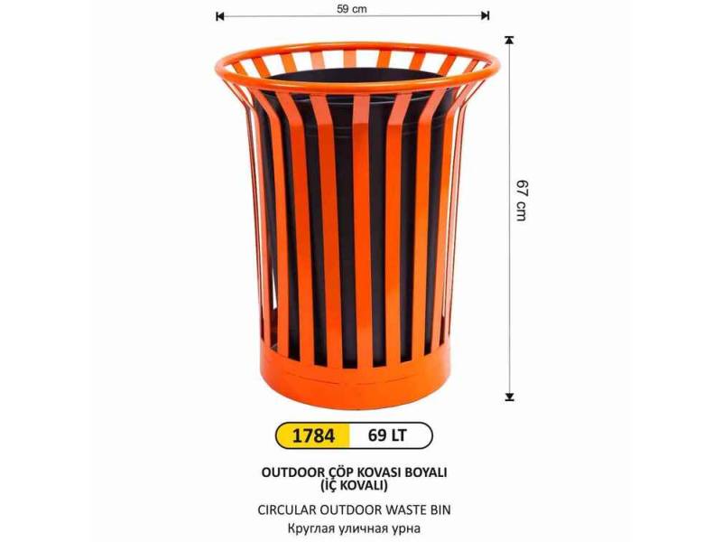 Arı Metal 1784 Outdoor Çöp Kovası Boyalı İç Kovalı