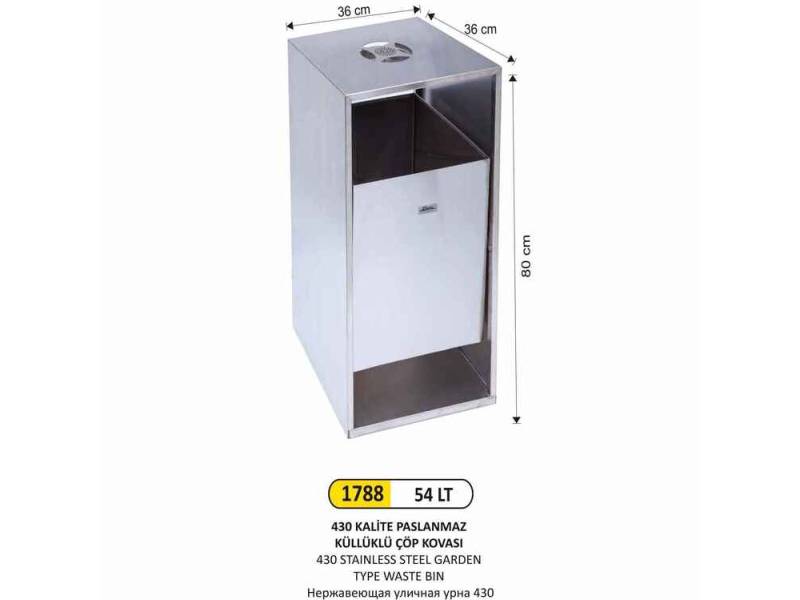 Arı Metal 1788 Çöp Kovası Paslanmaz Sallanır Küllüklü 54 Litre