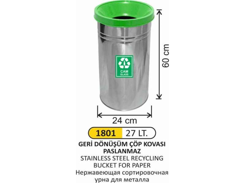 Arı Metal 1801 Geri Dönüşüm Çöp Kovası Paslanmaz 27 Litre