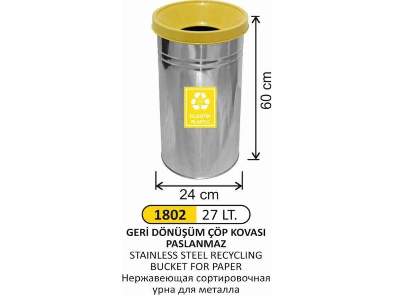 Arı Metal 1802 Geri Dönüşüm Çöp Kovası Paslanmaz 27 Litre
