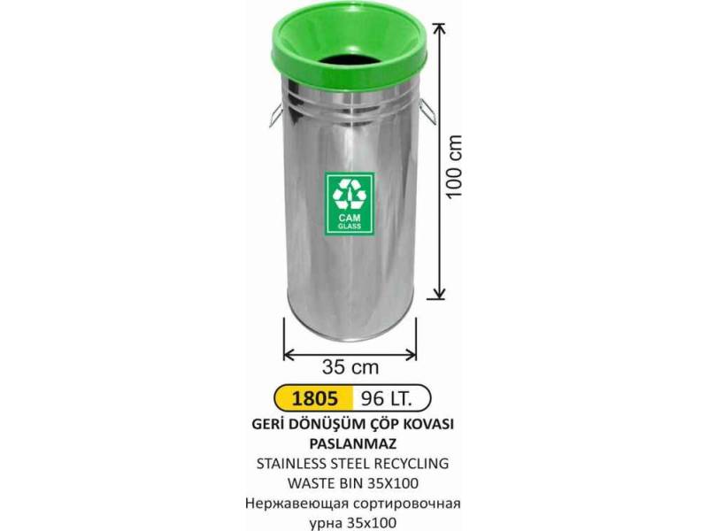 Arı Metal 1805 Geri Dönüşüm Çöp Kovası Paslanmaz 96 Litre