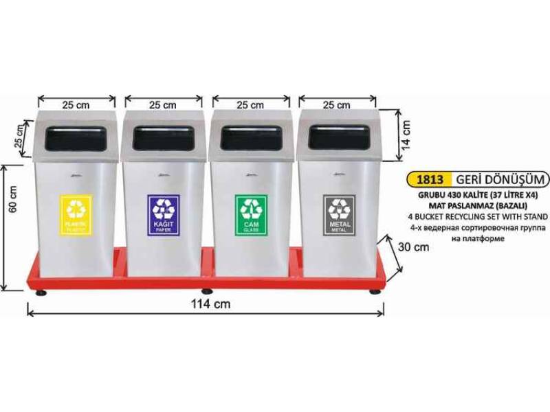 Arı Metal 1813 Geri Dönüşüm Bazalı 4 Lü 37 Litre