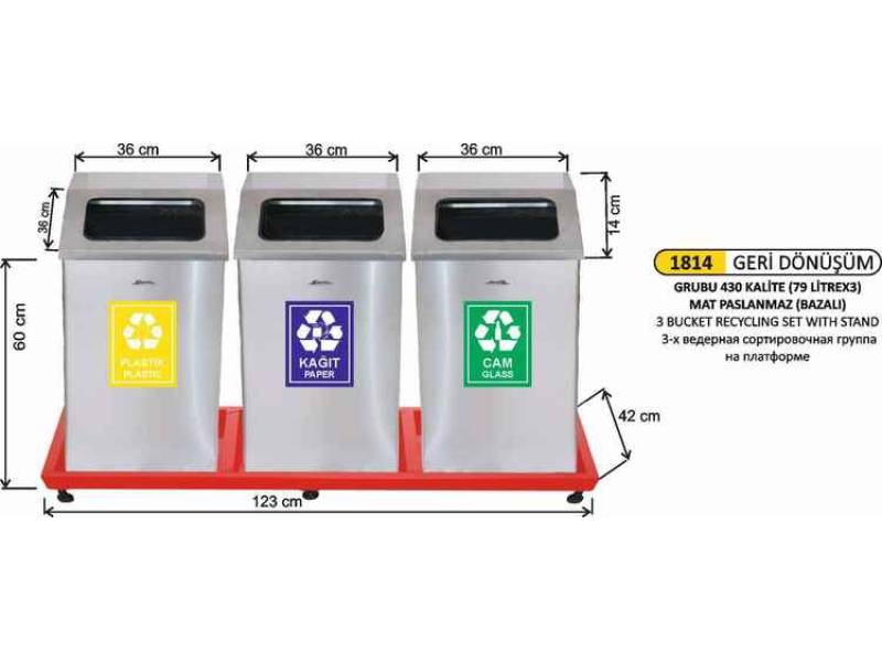 Arı Metal 1814 Geri Dönüşüm Bazalı 3 Lü 79 Litre