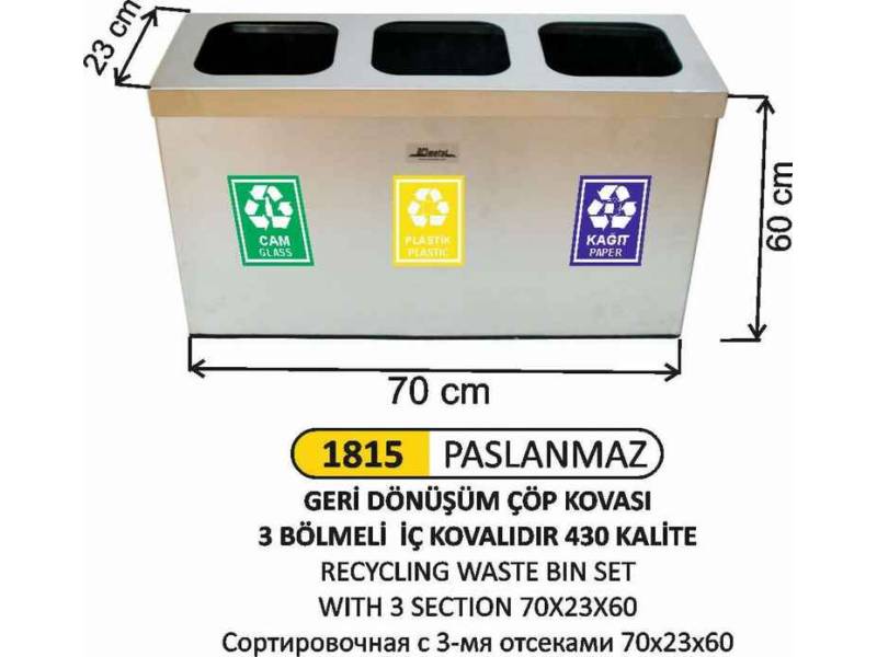 Arı Metal 1815 Geri Dönüşüm Kovası 3 Bölmeli