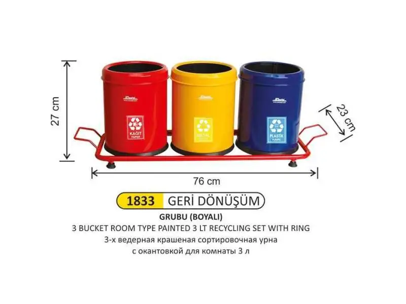 Arı Metal 1833 Geri Dönüşüm Kovası Oda Tip 3 Lt Çemberli 3 Lü Boyalı Arı Metal 1833 Geri Dönüşüm Kovası Oda Tip 3 Lt Çemberli 3 Lü Boyalı