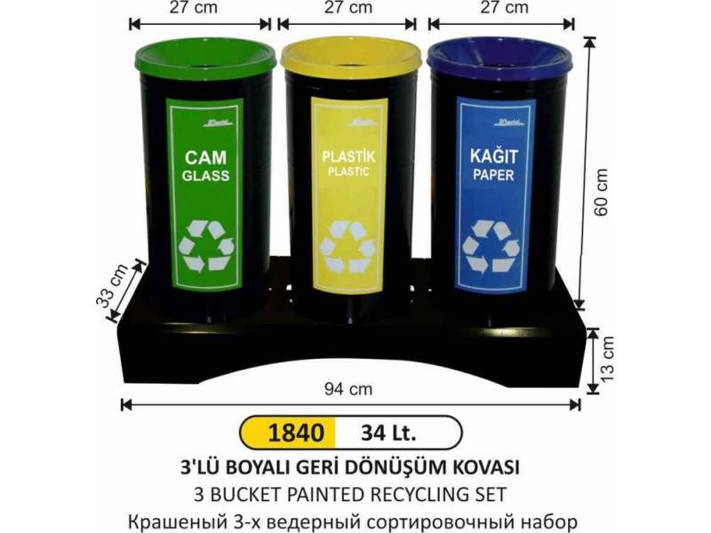 Arı Metal 1840 Geri Dönüşüm 3 Lü Boyalı Set 34 Litre