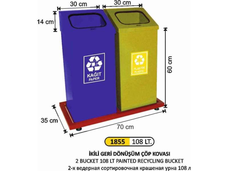 Arı Metal 1855 Geri Dönüşüm Kovası Boyalı 2 Li 108 Litre
