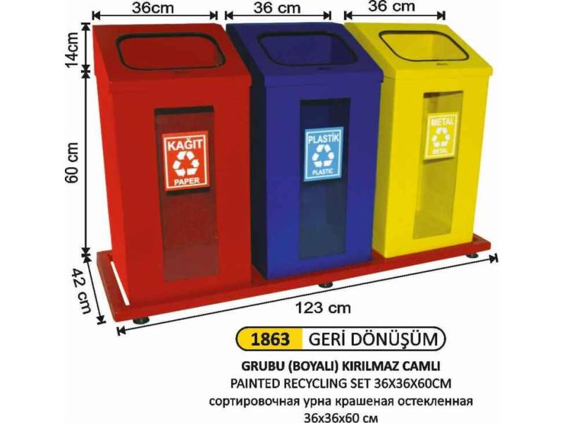 Arı Metal 1863 Geri Dönüşüm Camlı Boyalı 3 lü Set