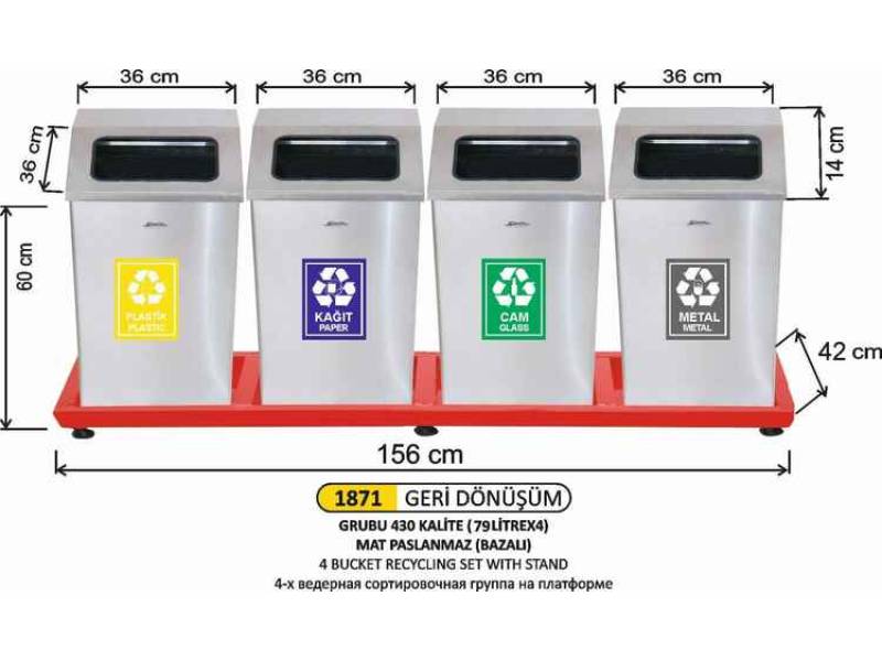 Arı Metal 1871 Geri Dönüşüm Paslanmaz 4 Lü 79 Litre