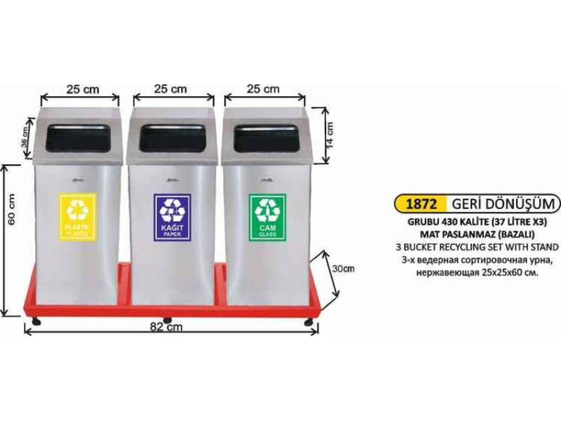 Arı Metal 1872 Geri Dönüşüm Paslanmaz 3 Lü 37 Litre