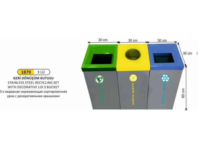 Arı Metal 1879 Geri Dönüşüm Seti 3 Lü Paslanmaz Dekoratif Kapak