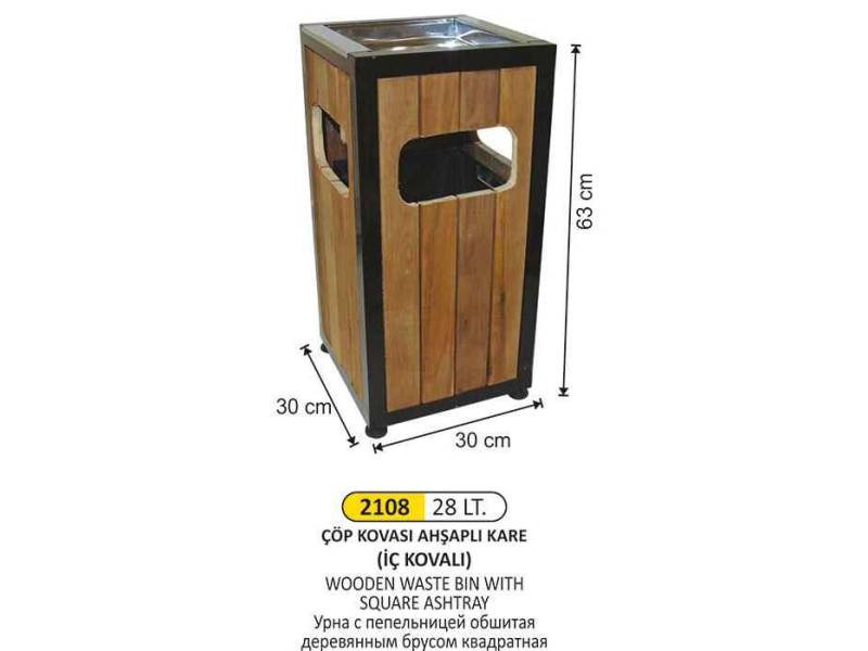 Arı Metal 2108 Ahşap Çöp Kovası Kare Küllüklü 28 Litre