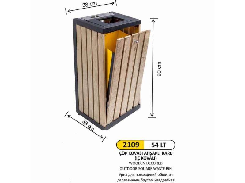 Arı Metal 2109 Ahşap Küllüklü Çöp Kovası İç Kovalı Dolaplı 54 Litre