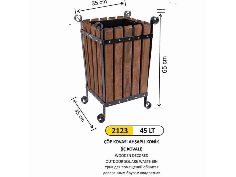 Arı Metal 2123 Ahşap Çöp Kovası Kare Konik 45 Litre