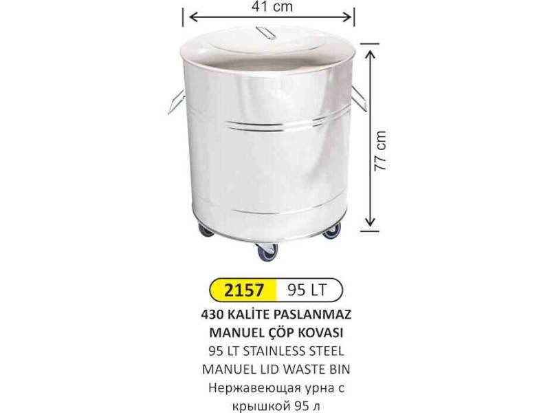 Arı Metal 2157 Manuel Kapaklı Çöp Kovası Paslanmaz 95 Litre