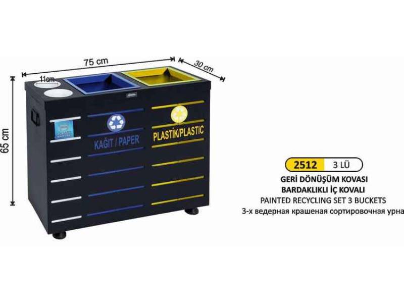 Arı Metal 2512 Geri Dönüşüm Kovası 2 Li Boyalı Bardaklıklı