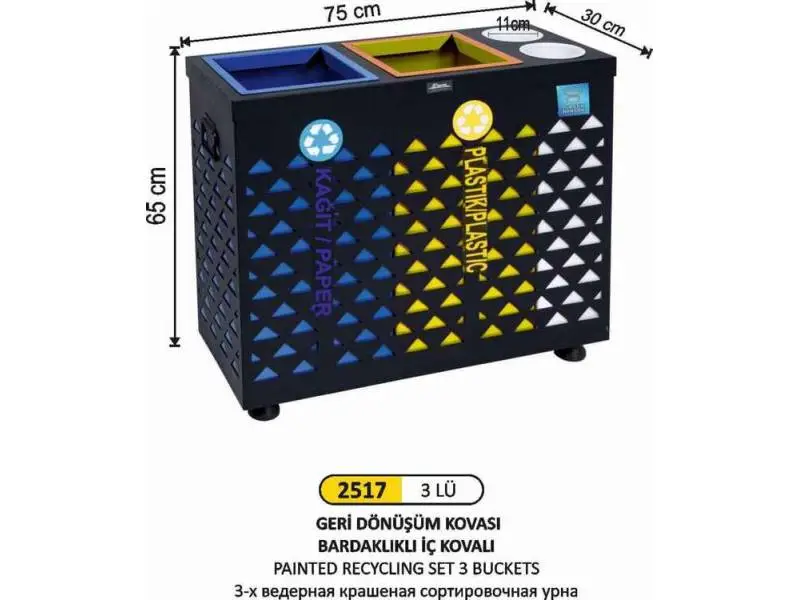 Arı Metal 2517 Geri Dönüşüm Kovası Boyalı Dekorlu Bardak Atıklı Arı Metal 2517 Geri Dönüşüm Kovası Boyalı Dekorlu Bardak Atıklı