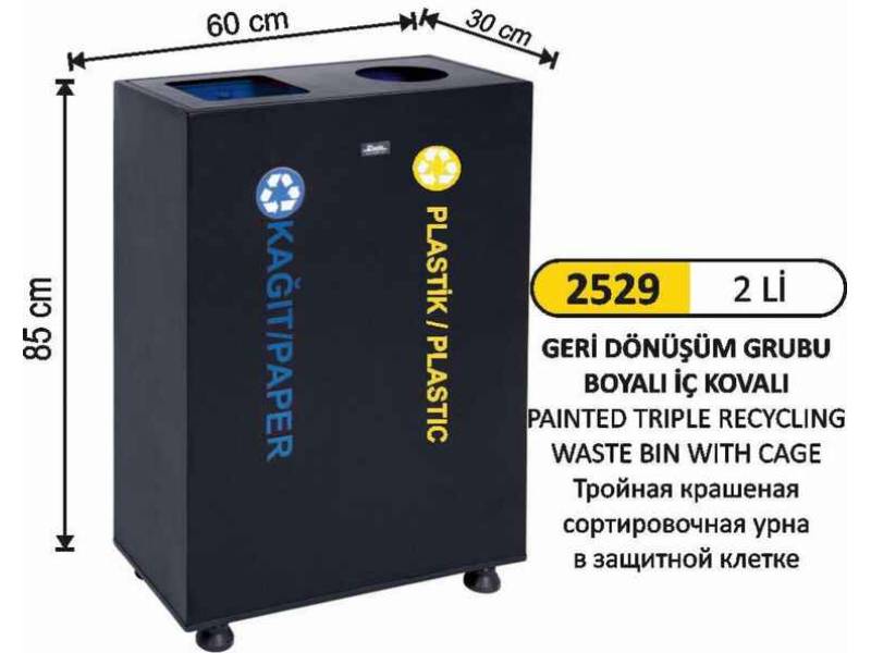 Arı Metal 2529 Geri Dönüşüm Kovası 2 Li Boyalı Özel Kapaklı