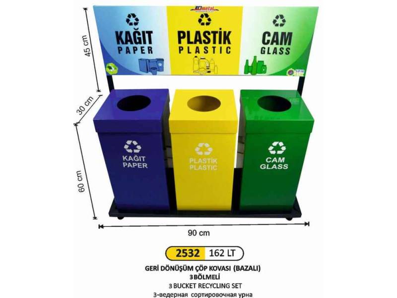 Arı Metal 2532 Geri Dönüşüm Seti 3 Lü Boyalı 162 Litre