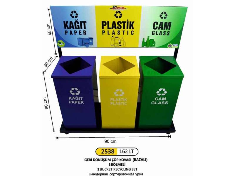 Arı Metal 2538 Geri Dönüşüm Seti 3 Lü Boyalı 162 Litre